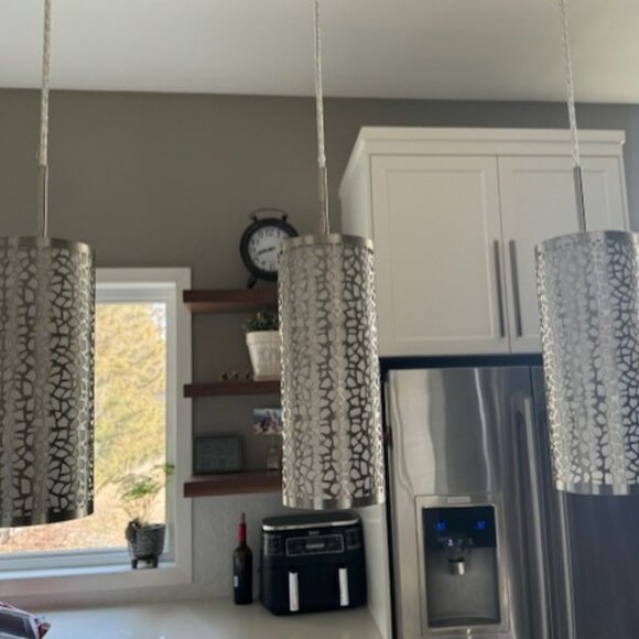 Pendant light fixtures - two matching sets - brushed nickel. Like new. - Picture 1 of 4